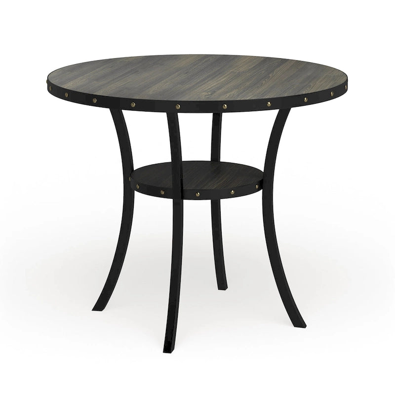Table de salle à manger à hauteur de comptoir Espresso Wood avec clous décoratifs | Table de cuisine à hauteur de bar