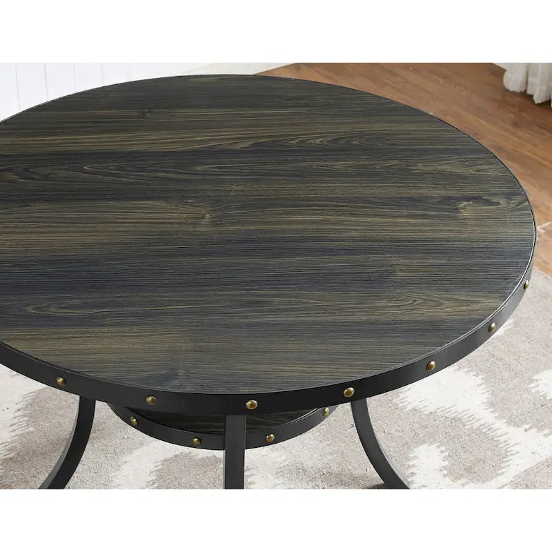 Table de salle à manger à hauteur de comptoir Espresso Wood avec clous décoratifs | Table de cuisine à hauteur de bar