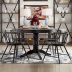 Table à manger ronde noire sur pied central | Style classique | 4 places