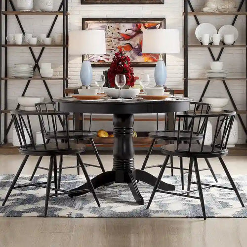 Table à manger ronde noire sur pied central | Style classique | 4 places
