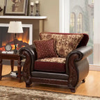 Fauteuil rembourré en similicuir à motif damassé traditionnel | Fauteuil d'appoint classique