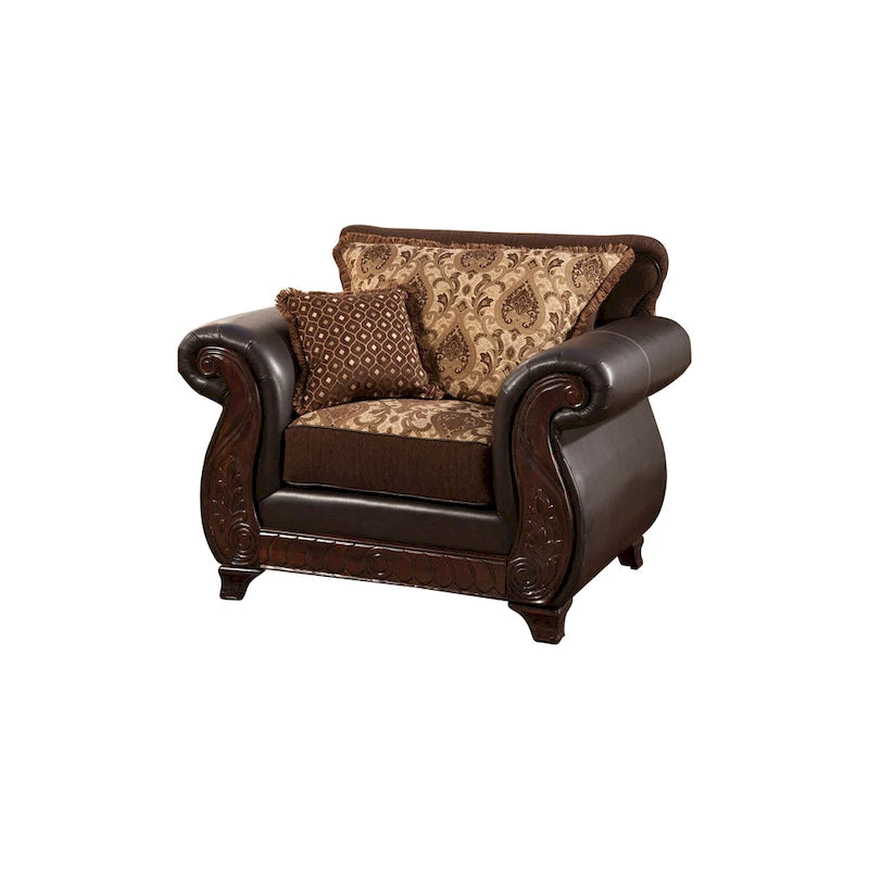 Fauteuil rembourré en similicuir à motif damassé traditionnel | Fauteuil d'appoint classique