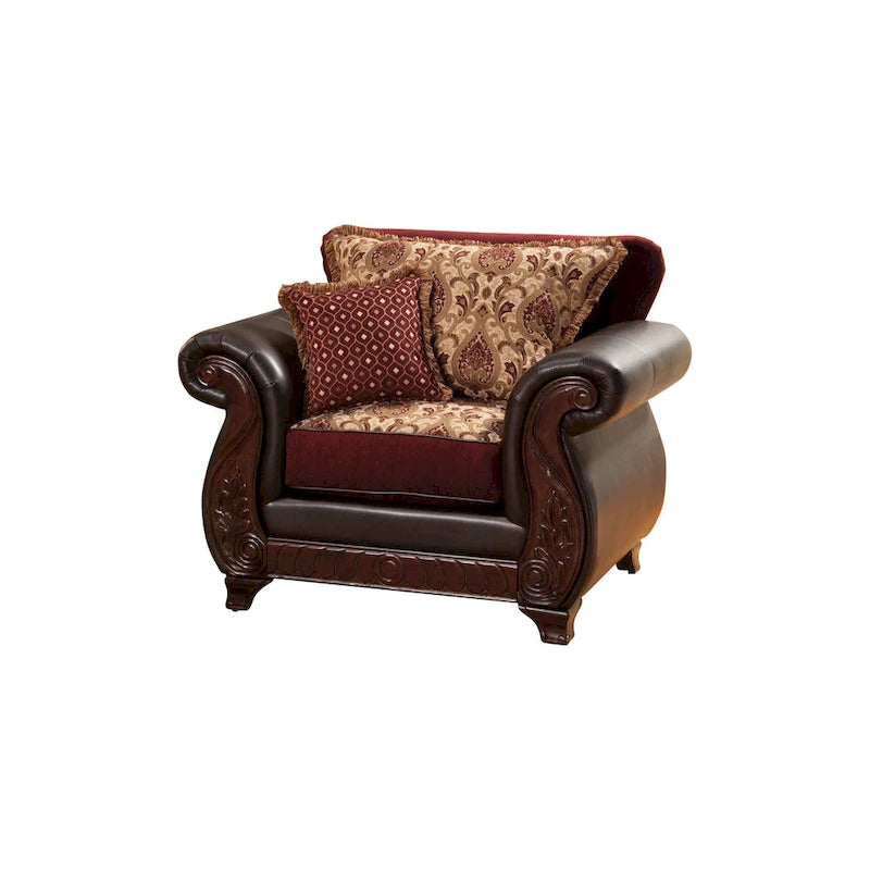 Fauteuil rembourré en similicuir à motif damassé traditionnel | Fauteuil d'appoint classique