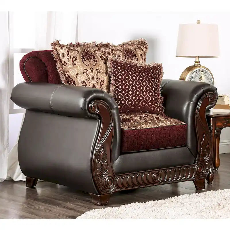Fauteuil rembourré en similicuir à motif damassé traditionnel | Fauteuil d'appoint classique