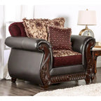 Fauteuil rembourré en similicuir à motif damassé traditionnel | Fauteuil d'appoint classique