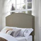 Cassie Curved Upholstered Full/Queen Headboard in Shadow Grey Linen