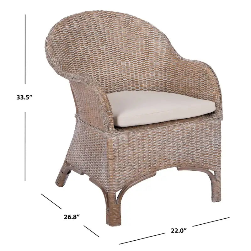 Fauteuil d'appoint en rotin avec coussin | Style Bohème | 56 cm (l) x 68 cm (L) x 85 cm (H)