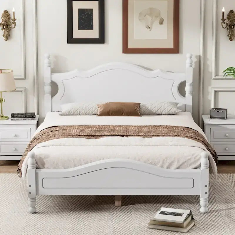 Cadre de lit plateforme en bois de style rétro pleine grandeur | Meuble de chambre vintage