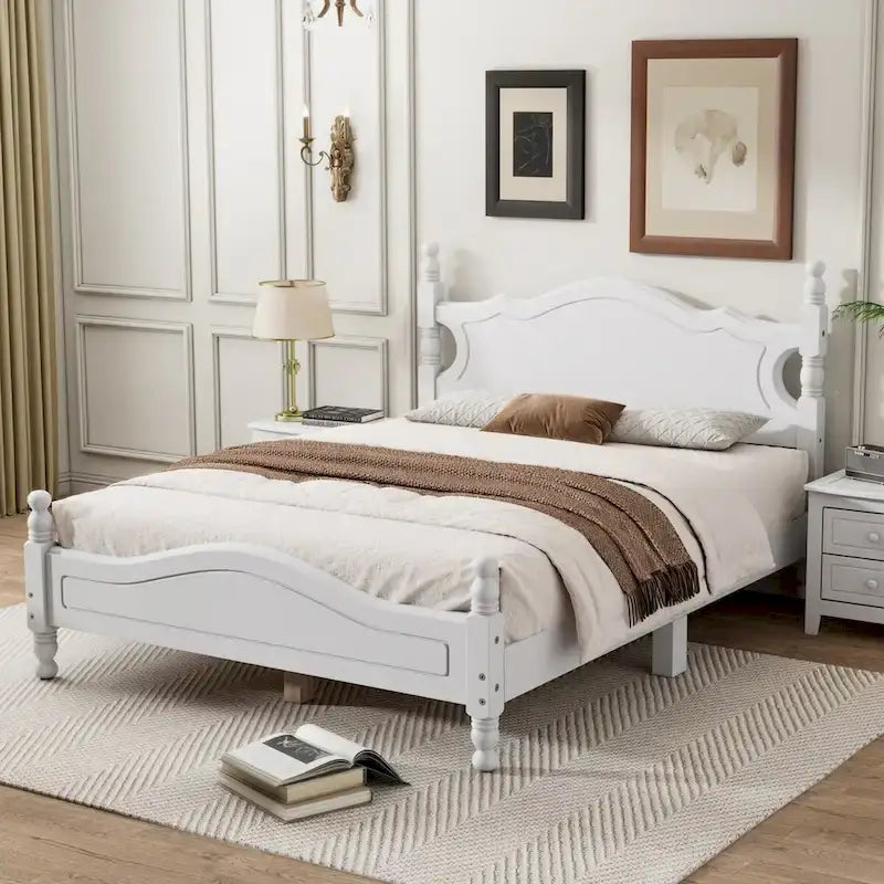 Cadre de lit plateforme en bois de style rétro pleine grandeur | Meuble de chambre vintage