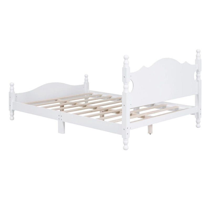 Cadre de lit plateforme en bois de style rétro pleine grandeur | Meuble de chambre vintage
