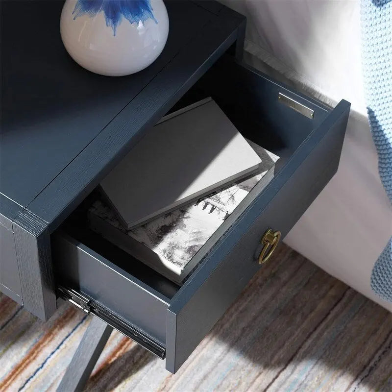 Table de chevet 1 tiroir bleu marine et doré | Style glamour