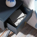 Table de chevet 1 tiroir bleu marine et doré | Style glamour