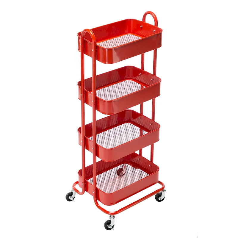 Chariot de rangement à roulettes en métal à 4 niveaux - 45x35x109 cm