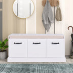 Banc de rangement minimaliste en bois avec coussin d'assise, blanc
