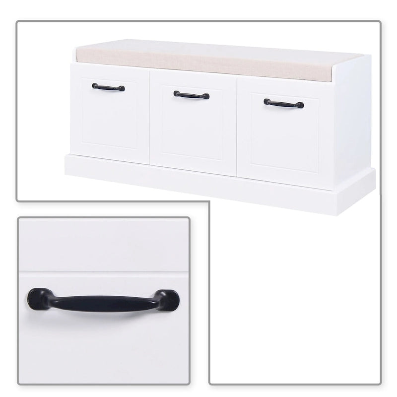 Banc de rangement minimaliste en bois avec coussin d'assise, blanc