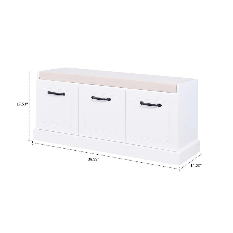 Banc de rangement minimaliste en bois avec coussin d'assise, blanc