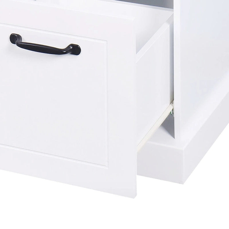 Banc de rangement minimaliste en bois avec coussin d'assise, blanc