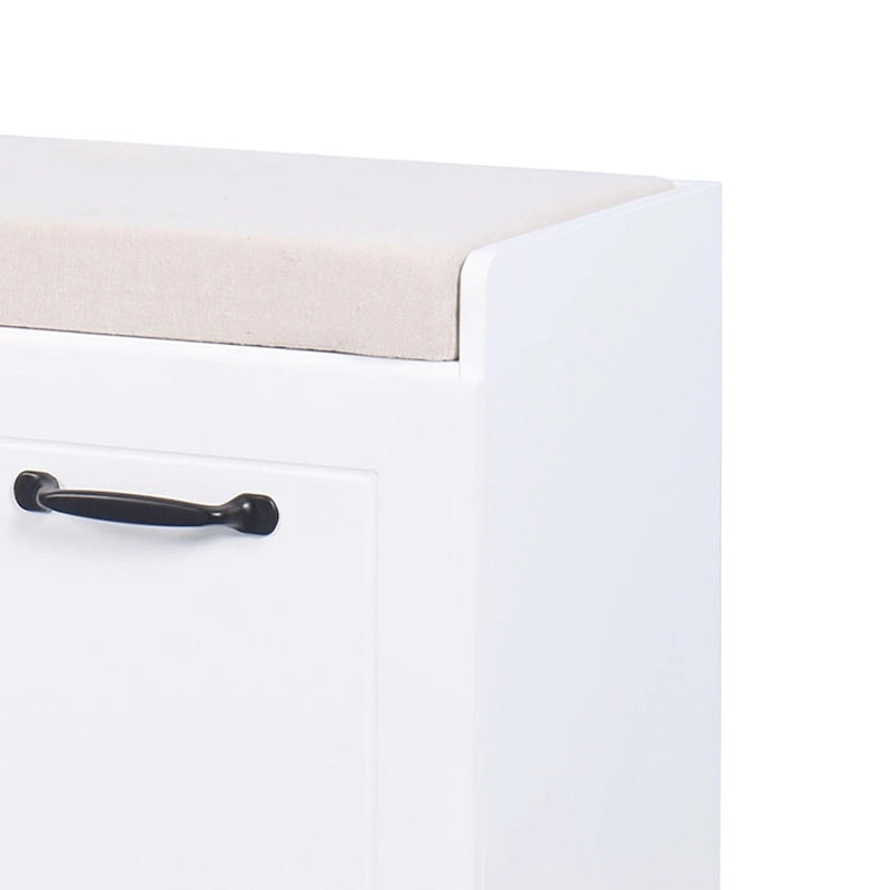 Banc de rangement minimaliste en bois avec coussin d'assise, blanc