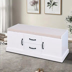 Banc de rangement minimaliste en bois avec coussin d'assise, blanc