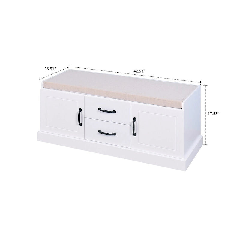 Banc de rangement minimaliste en bois avec coussin d'assise, blanc