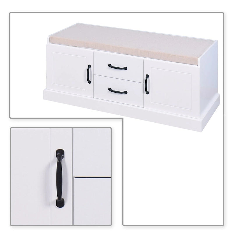 Banc de rangement minimaliste en bois avec coussin d'assise, blanc