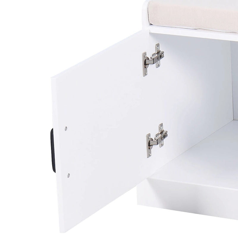 Banc de rangement minimaliste en bois avec coussin d'assise, blanc