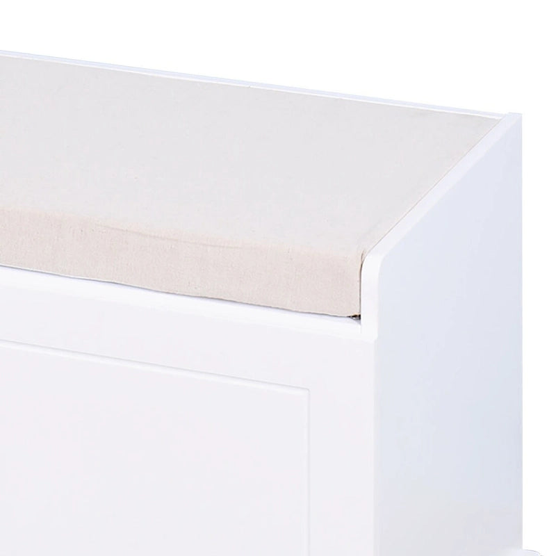 Banc de rangement minimaliste en bois avec coussin d'assise, blanc