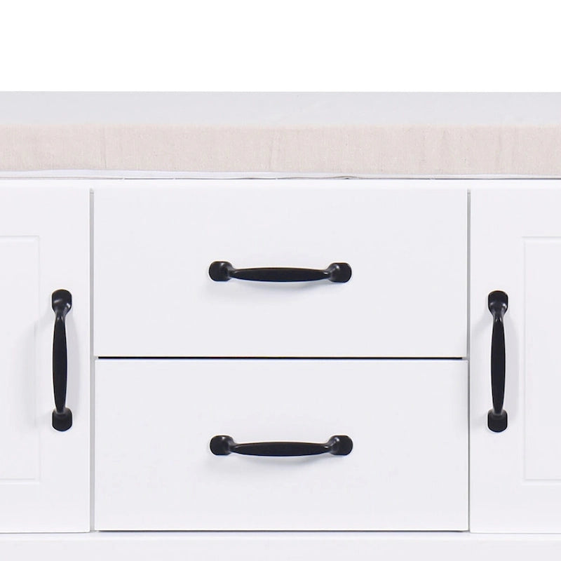 Banc de rangement minimaliste en bois avec coussin d'assise, blanc