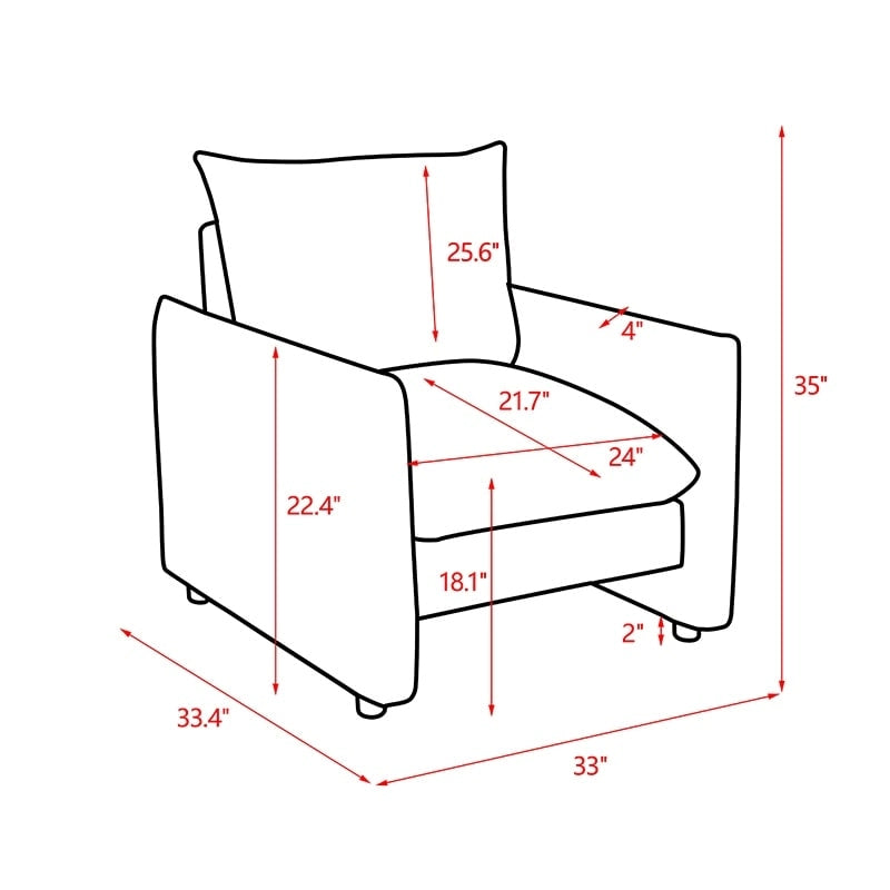 Fauteuil d'appoint moderne 33" | Chaise longue rembourrée pour salon