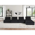 Canapé d'angle 5 places en velours avec pouf | Canapé modulable en L