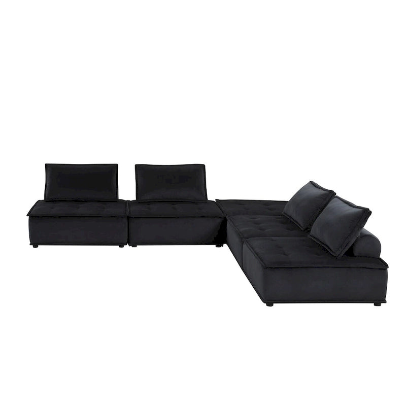 Canapé d'angle 5 places en velours avec pouf | Canapé modulable en L