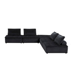 Canapé d'angle 5 places en velours avec pouf | Canapé modulable en L