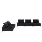 Canapé d'angle 5 places en velours avec pouf | Canapé modulable en L