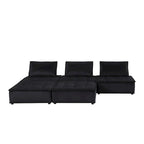 Canapé d'angle 5 places en velours avec pouf | Canapé modulable en L