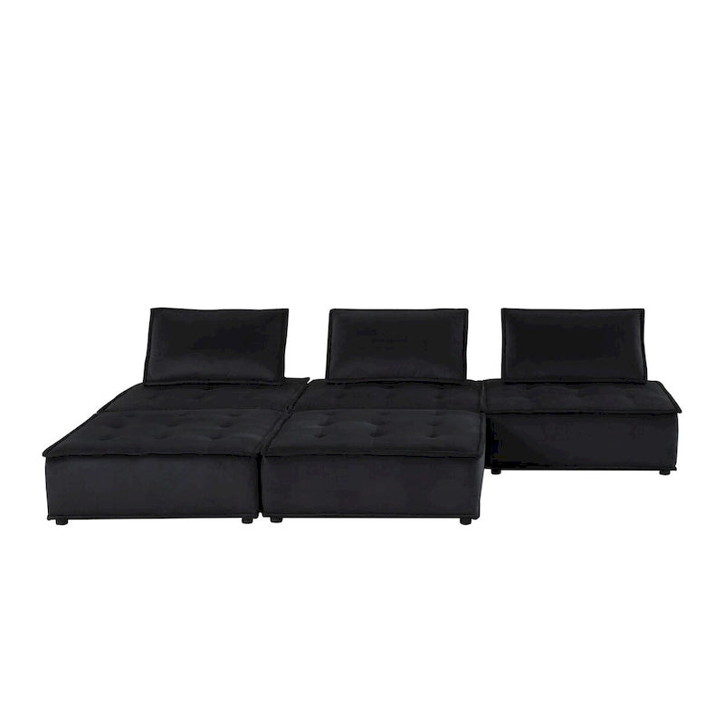 Canapé d'angle 5 places en velours avec pouf | Canapé modulable en L