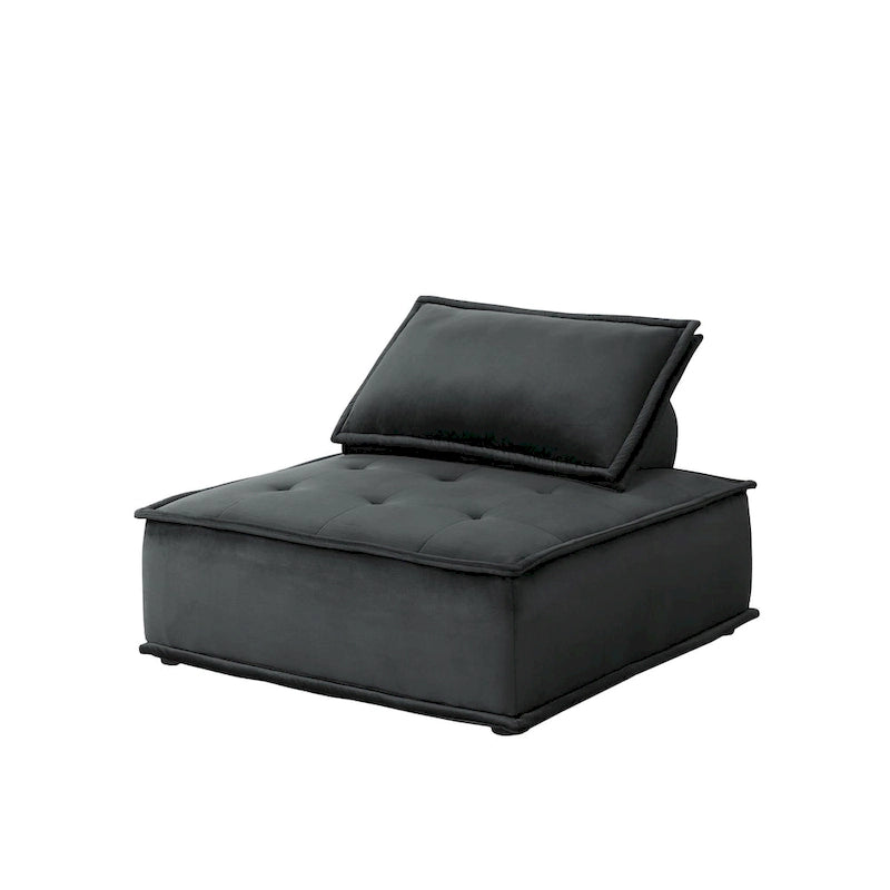 Canapé d'angle 5 places en velours avec pouf | Canapé modulable en L