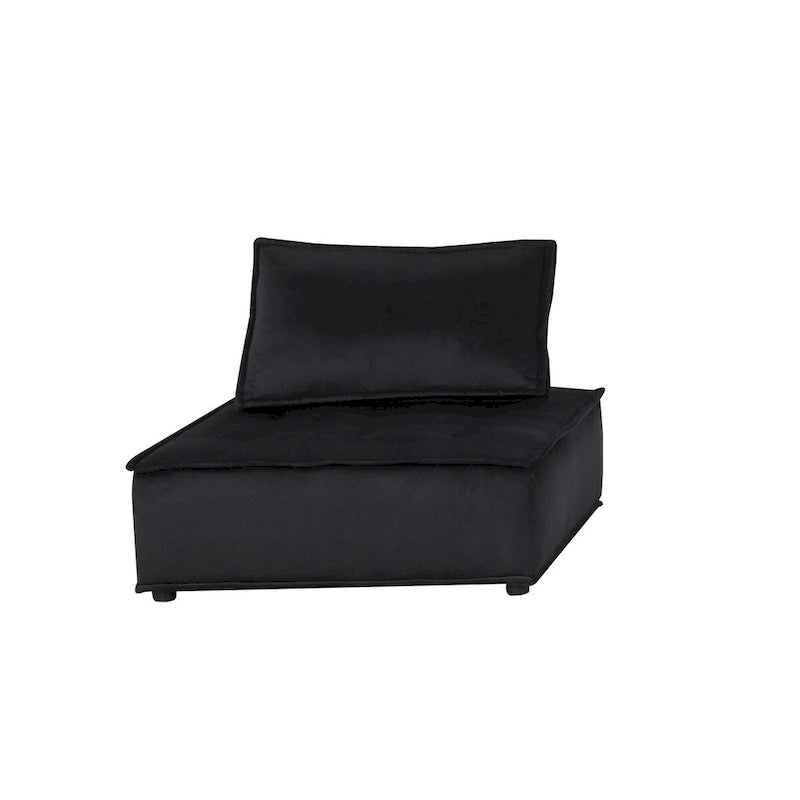 Canapé d'angle 5 places en velours avec pouf | Canapé modulable en L