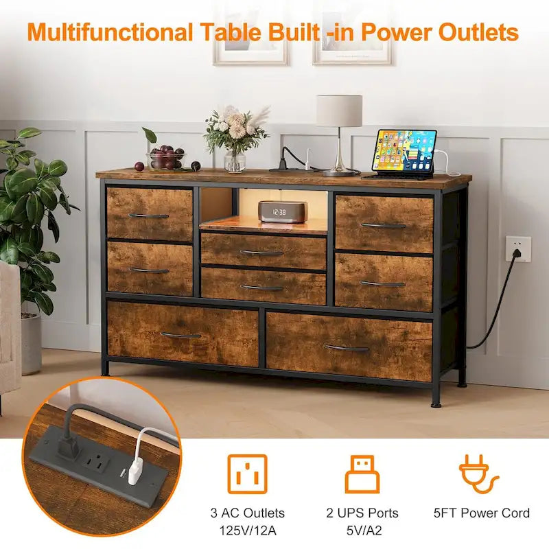 Meuble TV commode avec prise de courant et LED pour TV 55 pouces - 55 pouces