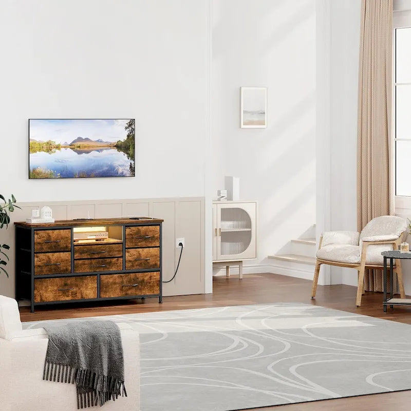 Meuble TV commode avec prise de courant et LED pour TV 55 pouces - 55 pouces