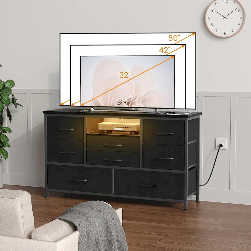 Meuble TV commode avec prise de courant et LED pour TV 55 pouces - 55 pouces