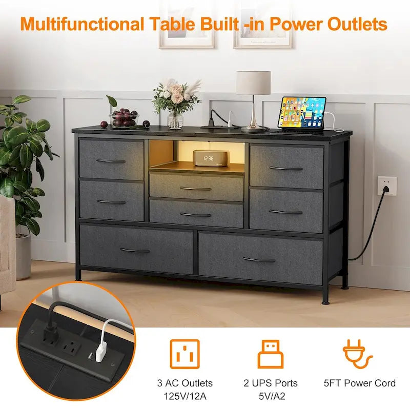 Meuble TV commode avec prise de courant et LED pour TV 55 pouces - 55 pouces