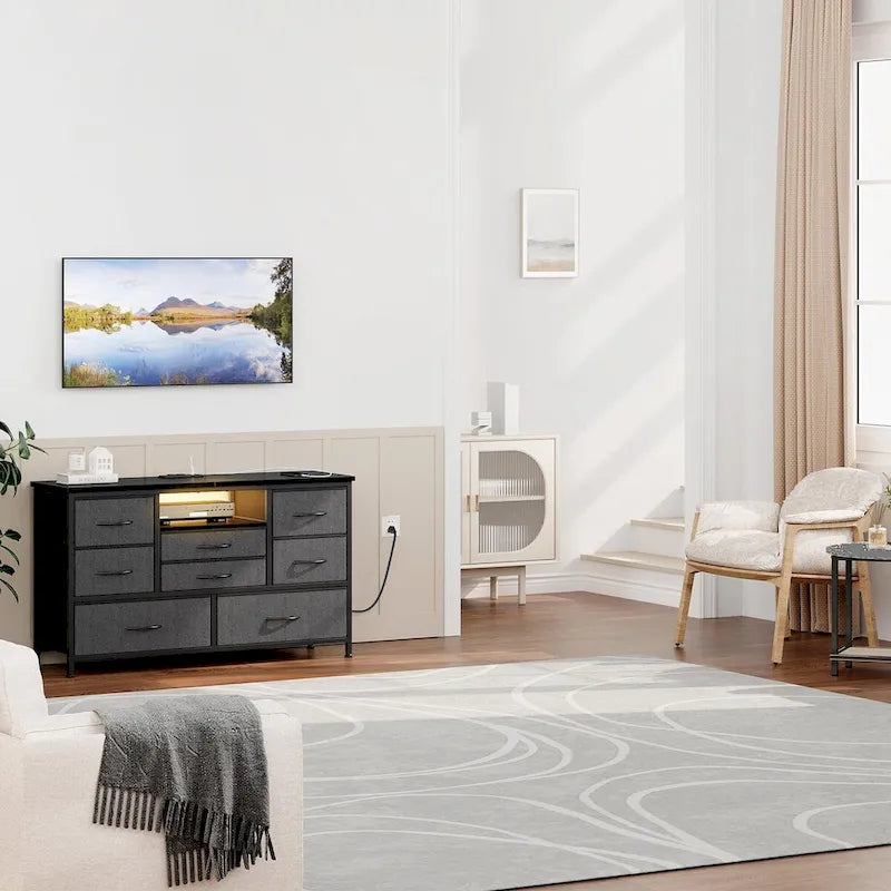 Meuble TV commode avec prise de courant et LED pour TV 55 pouces - 55 pouces