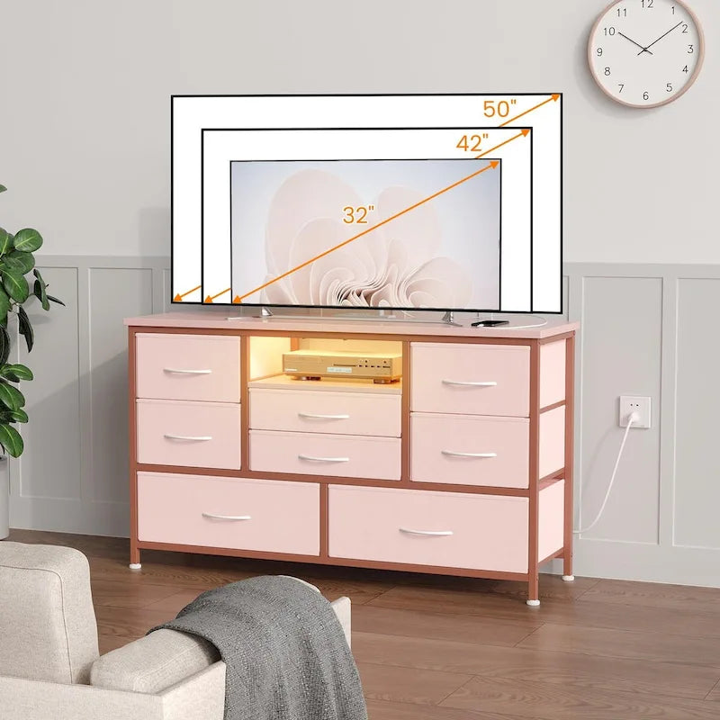 Meuble TV commode avec prise de courant et LED pour TV 55 pouces - 55 pouces