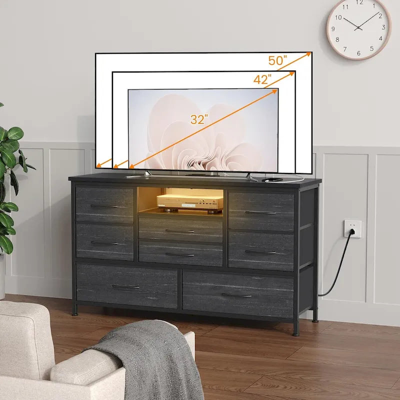 Meuble TV commode avec prise de courant et LED pour TV 55 pouces - 55 pouces