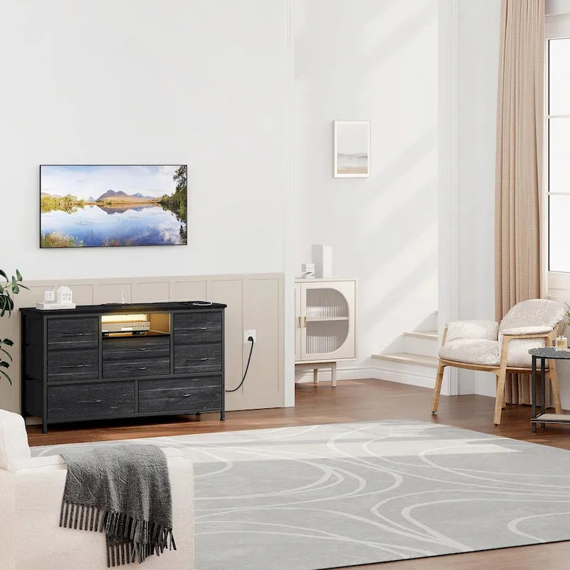 Meuble TV commode avec prise de courant et LED pour TV 55 pouces - 55 pouces