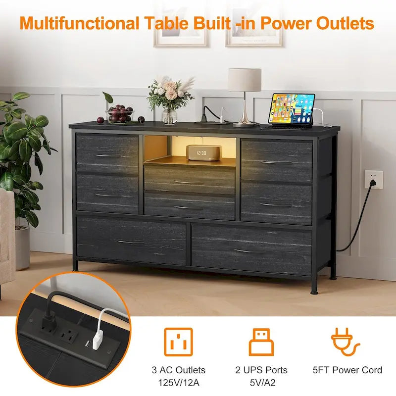 Meuble TV commode avec prise de courant et LED pour TV 55 pouces - 55 pouces