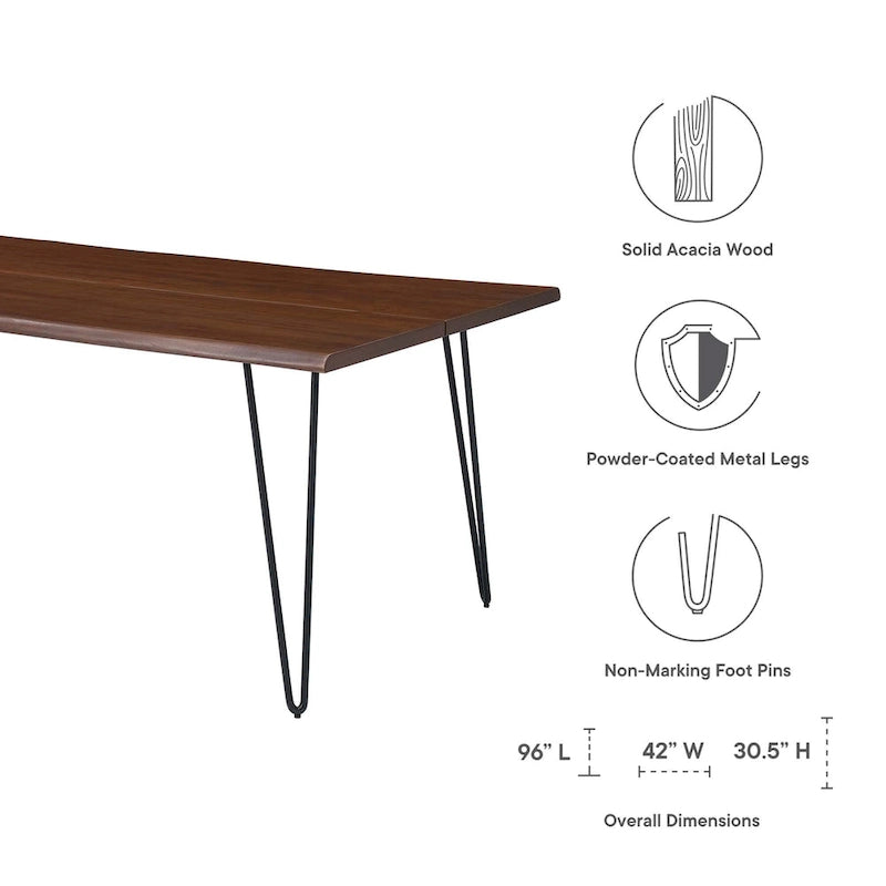 Table à manger en acacia de 96 po à bords naturels | Dalle naturelle | Pour 8 à 10 personnes