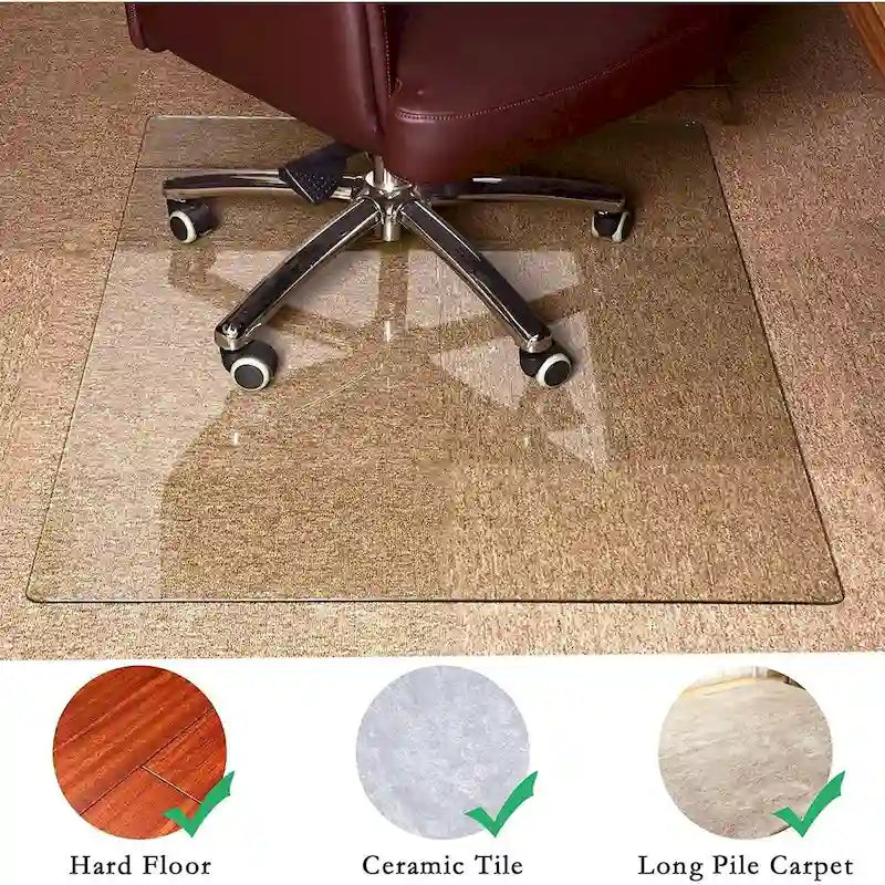 Tapis de chaise de bureau en verre trempé pour plancher en bois franc