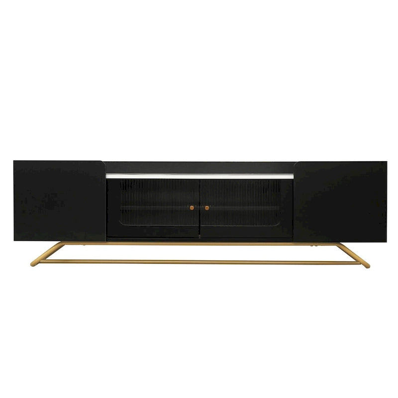 Meuble TV avec portes en verre cannelé | Meuble de divertissement | Console média moderne