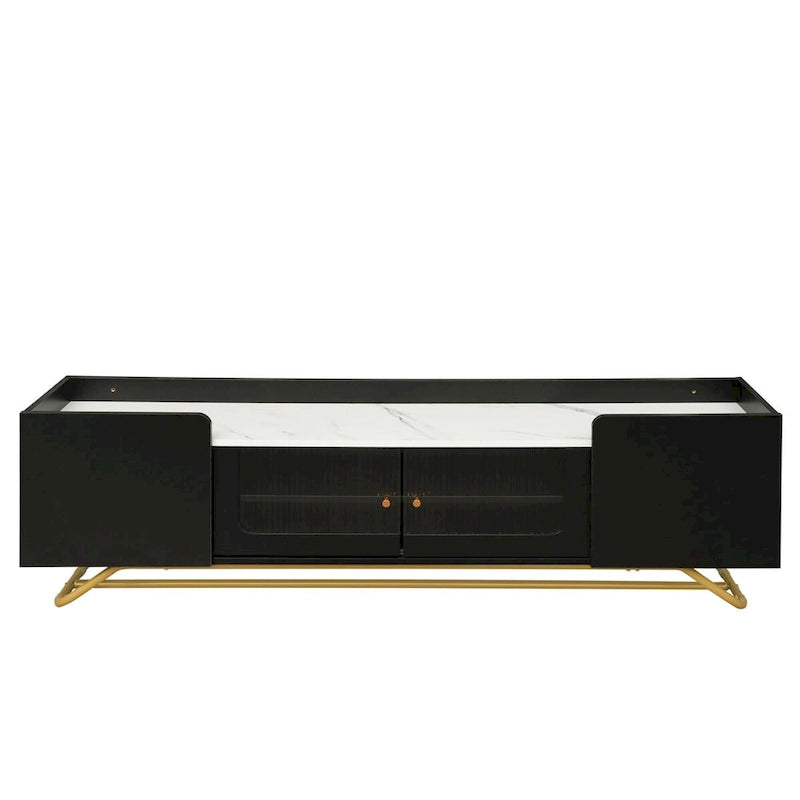 Meuble TV avec portes en verre cannelé | Meuble de divertissement | Console média moderne